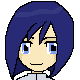 Pixel art character with blue hair and light skin in four expressions: open eyes, closed eyes, both eyes open, one eye winking.