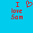 Red pixelated text and heart symbol on solid blue background, with one version showing a heart replacing the word 'love'.