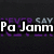 Pixelated text displays 'Pa Jam' in white with black outline over purple 'NEVER' and gray 'SAY' on dark background, with 'Di' in white on right side.
