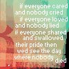 nine identical displaying text about caring, crying, loving, lying, sharing, and swallowing pride, with a background of red and green pixelated patterns