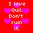 Red background with white pixelated text reading "I love Quil. Don't ruin it." surrounded by pink hearts.