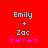 Red background with cyan text 'Emily' and 'Zac' separated by a cyan plus sign, below which are five pink asterisks in two different arrangements.
