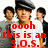Two identical figures in gray jackets and black caps stand side-by-side with blurred background figures, overlaid with red pixelated text reading "oooh this is an S.O.S. Don't Wanna second que".
