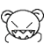 Two pixelated cartoon characters with closed eyes and wide grins, each holding a balloon on the left side.