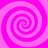 Four pink spiral patterns arranged in a on a solid pink background, each with alternating light and dark pink bands forming clockwise spirals