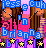 Pixelated static image of two cartoon girls with brown hair, pink and purple clothing, blue text bubbles, yellow stars, and a bright pink background.
