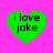Four green heart-shaped icons with black text "i love jake" on a bright pink background, arranged in two of two