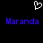 A pixelated white heart symbol above two instances of the name 'Maranda' in blue text on a black background.