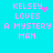 Pixelated text on cyan background with pink lettering and animated heart/particle effects near 'KELSEY' in four views.