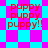 A static image with repeating text "puppy puppy puppy!!" on a checkered background of cyan and magenta squares and diamonds.