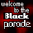 Animated pixel art displays 'welcome to the Black parade' text with shifting red and white lettering against a dark background.