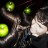 Pixelated static image showing three green glowing orbs and a white triangular shape against a dark background.