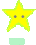 Yellow star-shaped icon with green outline, gray eyes in static state and wide white eyes with purple 'wow!' text above it.