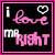 Four identical square icons with pink borders display 'i love mr RIGHT' text on black backgrounds, each featuring a white heart symbol above the word 'love'.