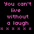 Pixelated text "You can't live without a laugh" in pink on black background with cyan highlight boxes over different words across three