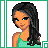 A 4x3 contact sheet of a pixel art animated icon featuring a female character with long dark hair and green tank top, displayed across multiple frames showing subtle facial expression changes.
