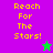 Pixelated text "Reach For The Stars!" in yellow on purple and green backgrounds with a small star icon.