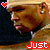 Animated contact sheet of a 50 Cent icon with changing text and heart symbols across frames, showing facial expressions and text variations in red pixelated font.