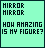 Animated contact sheet of 25 frames showing a pixel art animation with text "MIRROR MIRROR HOW AMAZING IS MY FIGURE?" on mint green background, featuring subtle white dot and line animations in the top-right corner across different frames.