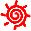 A 4x3 contact sheet of red spiral sun icons on a gray background, each icon showing slight variations in ray positions across 12 sampled frames.