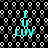 Cyan 'I U LUV' text stacked vertically on a black background with repeating white and gray circular patterns.