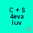 Cyan background with repeated text and pink hearts; three of 'C + S 4eva luv' above a gray rectangle, each containing three identical text blocks with one heart per block