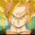 Pixelated anime character with spiky yellow hair, closed eyes, and a neutral expression in two showing slight head movement