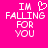 Pixelated text on bright pink background with heart symbol replacing 'O' in 'FALLING', two identical versions side-by-side.