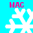 Four white snowflake icons arranged in a on cyan background with pink 'MAC' text above and below each icon