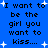 Blue background with black pixelated text reading "I want to be the girl you want to kiss..." repeated four times, surrounded by white star shapes.