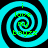 Four identical spiral patterns with cyan and black stripes, each containing green text reading 'i love my boyzz' in a pixelated font.