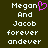 Pixelated text reads 'Megan And Jacob forever andever' with a pink heart symbol replacing the letter O in Megan, displayed on dark green background.