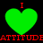 Four green heart shapes with red 'I' above and 'ATTITUDE' below, arranged in a on black background