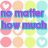 Pixelated text in blue, purple, and green on a background of pastel circles with heart cutouts.