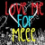 A digital graphic with red 'LOVE ME' text, cyan 'FOR', and yellow 'MECE' text arranged around a white heart outline on a black background with gray smoke effects.