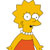 Pixelated character with spiky yellow hair, large white eyes with black pupils, and a red dress over a light blue collar.