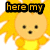 A pixelated sun-like character with yellow hair and a yellow shirt displays sequential text overlays: 'here my', 'manly', 'rawr!', and 'meow'