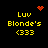 Yellow text 'Luv Blonde's <333' on black background with red pixelated heart and starburst symbols above.