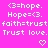 A static pink background displays repeated white text and symbols including '3=hope', 'Hope=3', 'faith=trust', 'Trust love.', heart, and downward arrow icons.