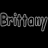 A static digital image displays repeated 'Brittany' text in gray with cyan and magenta pixelated squares on a black background.