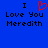 Blue background with black text reading "I Love You Meredith" and a red pixelated heart symbol replacing the word "love" in one instance.