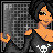 Animated contact sheet of a pixel art character with orange skin wearing a black top, holding yellow-orange flames in her right hand against a dark grid background.