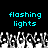 Pixelated cyan text 'flashing lights' appears above a of grayscale pixel art figures with raised hands against black background