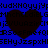 Blue background with repeating pixelated text and four dark brown heart shapes arranged in a two-by-two