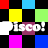 A 48x48 pixel animated buddy icon featuring a colorful grid background with repeated "Disco!" text in white, displayed across three sampled frames of an animation.