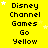 Yellow background with repeated text blocks and white stars, featuring 'Disney Channel Games Go Yellow' in pixelated font across multiple