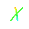 Animated sequence of X-shaped symbols with gradient color transitions across five and five on a gray background