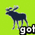 Pixelated dark blue moose stands on bright green background with 'got moose' text below, head turned left in first frame and right in second.