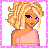 Pixel art of a blonde woman in pink top and white skirt with text 'i take Requests' on pink dotted border.