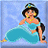 Pixelated cartoon character in blue outfit with text "JASMINE" on a light blue background.